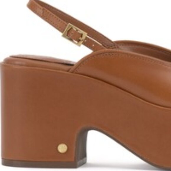 NEW VINCE CAMUTO Leather Elyse Slingback Platform Wedge Sandals Walnut 367mn - Picture 8 of 8